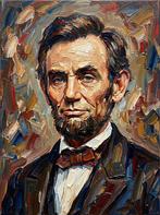 Olieverf Stijl Portret op Canvas. Abraham Lincoln, Antiek en Kunst, Kunst | Schilderijen | Klassiek, Ophalen of Verzenden