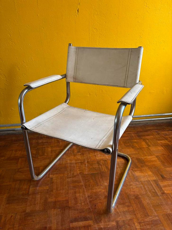 Buisframe Stoel - Vintage Design, Huis en Inrichting, Stoelen, Gebruikt, Eén, Metaal, Wit, Ophalen