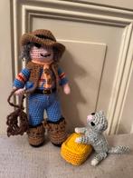 Gehaakte cowboy met hoed, lasso en kat, Verzamelen, Ophalen of Verzenden, Nieuw, Pop