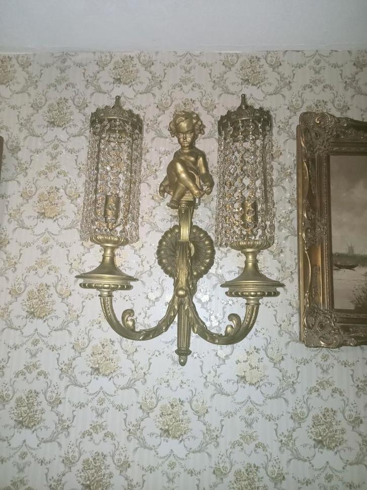 Bronzen Wandlamp met Kristallen, Antiek en Kunst, Antiek | Lampen, Ophalen