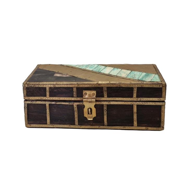 Vintage hout met messing kistje, Antiek en Kunst, Curiosa en Brocante, Ophalen of Verzenden