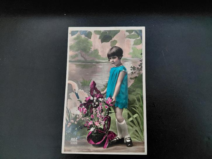 Art Deco, meisje, blauwe jurk/bloemenmand/zwaan, 1932, gelop, Verzamelen, Ansichtkaarten | Themakaarten, Gelopen, 1920 tot 1940