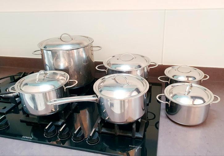 6 delige Spring Cristal pannenset, hoge kwaliteit!, Huis en Inrichting, Keuken | Potten en Pannen, Gebruikt, Pannenset, Rvs, Inductieplaat