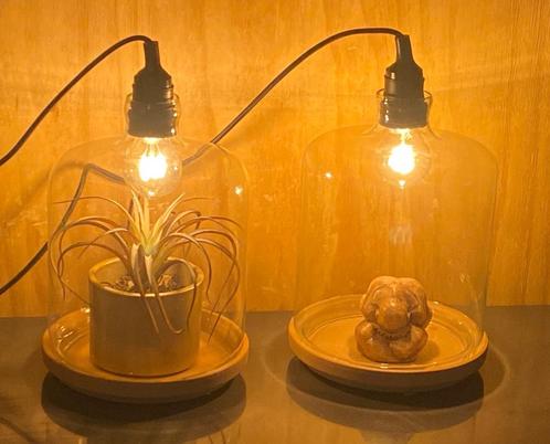 2 stolpen met verlichting, Huis en Inrichting, Lampen | Tafellampen, Zo goed als nieuw, Minder dan 50 cm, Glas, Ophalen