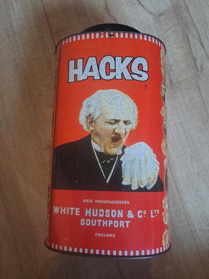 Vintage Hacks Snoepblik - White Hudson & Co Ltd, Verzamelen, Blikken, Gebruikt, Overige, Overige merken, Ophalen of Verzenden