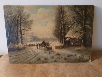 Schilderij op houten paneel Winterlandschap   beschikbaar voor biedingen