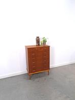 Teak Deens ladekast met 6 lades en houten grepen, Teakhout, Gebruikt, 5 laden of meer, 100 tot 150 cm