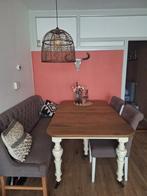 Eettafel met bank en 4 stoelen en bank, Huis en Inrichting, Tafels | Eettafels, Ophalen, Gebruikt, 50 tot 100 cm, Landelijk
