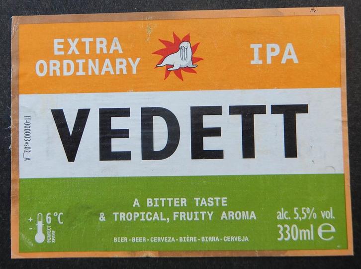 Bieretiket Vedett extra ordinary IPA Brouw. Moortgat (11t1), Verzamelen, Biermerken, Gebruikt, Overige typen, Overige merken, Verzenden