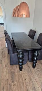 Smalle zwarte eettafel met mooie bolpoten, Huis en Inrichting, Tafels | Eettafels, Ophalen, 50 tot 100 cm, Zo goed als nieuw, 150 tot 200 cm