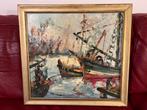 Schilderij schepen op zee, Antiek en Kunst, Kunst | Schilderijen | Klassiek, Ophalen
