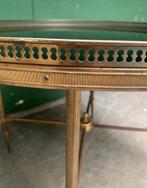 Ronde salontafel messing met zwart glas -vintage retro tafel, Ophalen, Gebruikt, 50 tot 100 cm, 50 tot 100 cm
