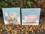 2 dieren schilderijen,schaap en varken,voor kinderkamer, Huis en Inrichting, Ophalen of Verzenden, Zo goed als nieuw, Schilderij