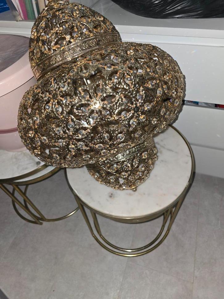 Oosterse Gouden Hanglamp, Huis en Inrichting, Lampen | Kroonluchters, Gebruikt, Metaal, Ophalen of Verzenden