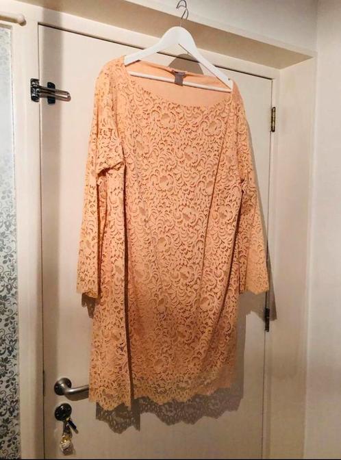 H&M zalm peach kant kanten jurk lange mouw 48/50, Kleding | Dames, Grote Maten, Gedragen, Jurk, Oranje, Verzenden