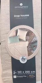 100% linnen hoeslaken 160x200 Naturel/Zand, Ophalen of Verzenden, Hoeslaken of Sloop, Beige, Nieuw