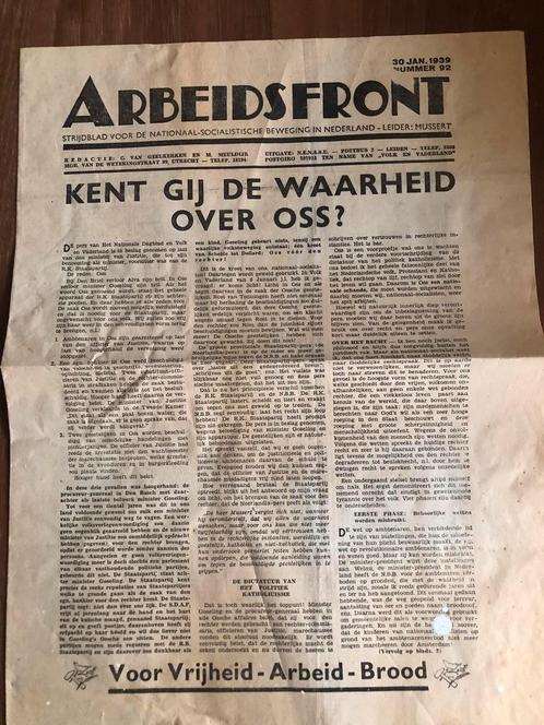 NSB Arbeidsfront 30 Jan.1939. Strijdblad, Verzamelen, Militaria | Tweede Wereldoorlog, Boek of Tijdschrift, Nederland, Ophalen of Verzenden