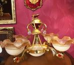 Kroonluchter art deco Italiaans messing goud lamp kap glas, Ophalen of Verzenden, Glas, Art deco / klassiek