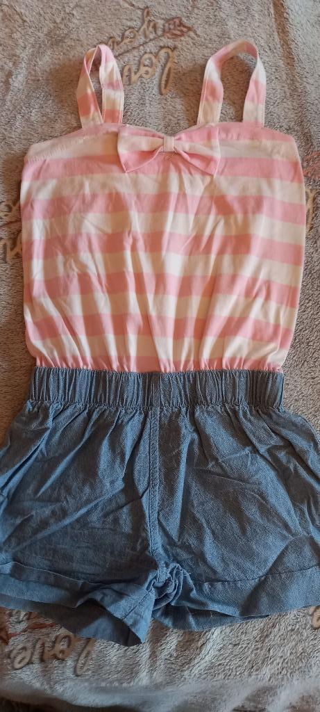 wit roze jumpsuit playsuit maat 116, Kinderen en Baby's, Kinderkleding | Maat 116, Zo goed als nieuw, Meisje, Overige typen, Ophalen of Verzenden