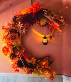 Handgemaakte Herfst Halvemaan Krans met Lantaarn, Huis en Inrichting, Woonaccessoires | Kransen, Ophalen of Verzenden, Nieuw