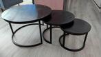 Set van drie zwarte salontafeltjes (mangohout), Ophalen, 50 tot 100 cm, Rond, 50 tot 100 cm