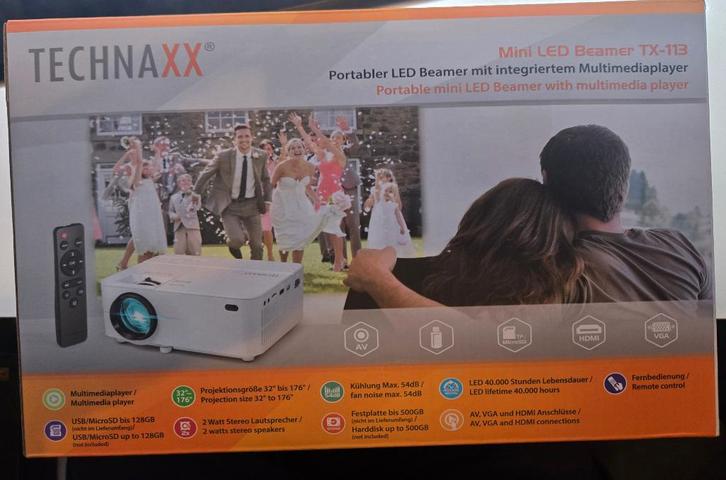 Technaxx Mini LED Beamer TX-113 [Nieuw], Audio, Tv en Foto, Beamers, Nieuw, LED, Overige resoluties, Ophalen of Verzenden