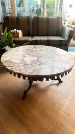 Marmeren salontafel met messing/koperen driepoot, Huis en Inrichting, Tafels | Salontafels, Ophalen, 50 tot 100 cm, Rond, Zo goed als nieuw