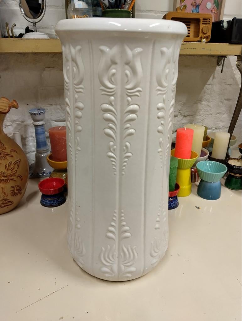 West Germany vloer vaas wit motief nr 752-48 lotus, Ophalen, Gebruikt, Wit, Aardewerk of Porselein