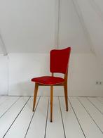 Retro keukenstoel 50s rood skai leer + witte paspels / hout, Huis en Inrichting, Stoelen, Ophalen, Eén, Retro, Rood