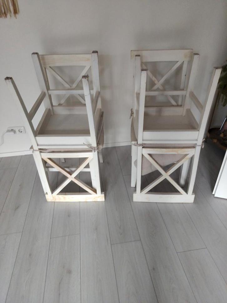 GRATIS Eetkamerstoelen met Kussens, Huis en Inrichting, Stoelen, Gebruikt, Vier, Hout, Wit, Ophalen of Verzenden