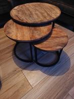 Set van 3 ronde mango houten salontafels, Ophalen, Gebruikt, 50 tot 100 cm, Rond