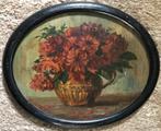 Mooi ovaal schilderij van chrisanten in een vaas, Antiek en Kunst, Ophalen of Verzenden