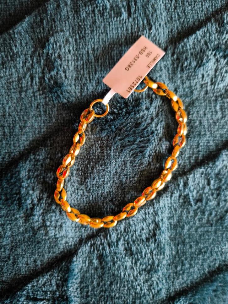 Stalen goldplated schakelarmband voor dames, Sieraden, Tassen en Uiterlijk, Armbanden, Nieuw, Staal, Goud, Ophalen of Verzenden