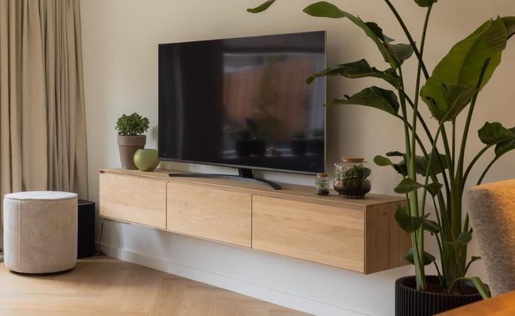 Massief eiken tv-meubel 100-300 tv meubel zwevend tv-meubel, Huis en Inrichting, Kasten | Televisiemeubels, Nieuw, Minder dan 100 cm