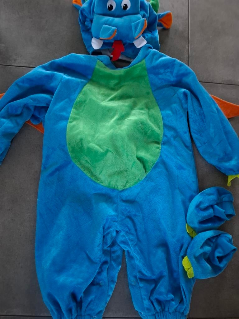 Blauwe draken onesie maat 86/92, Kinderen en Baby's, Carnavalskleding en Verkleedspullen, Zo goed als nieuw, Jongen of Meisje