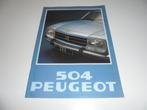 brochure Peugeot 504 modellen 1978, Ophalen of Verzenden, Gelezen, Overige merken