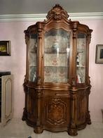 Antieke vitrinekast en dressoirkast met bolle glazen, Ophalen, Gebruikt, 200 cm of meer, Met lade(s)