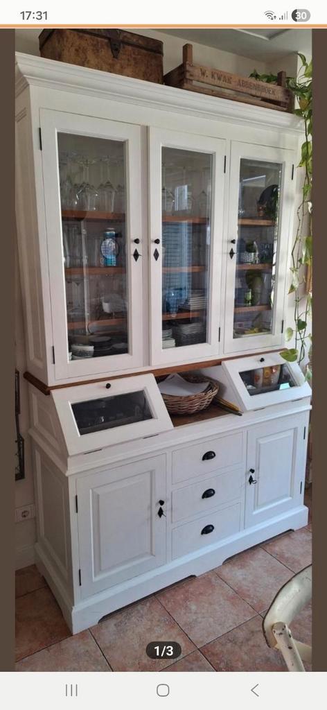 Witte vitrinekast met glazen deuren, Antiek en Kunst, Antiek | Meubels | Kasten, Ophalen