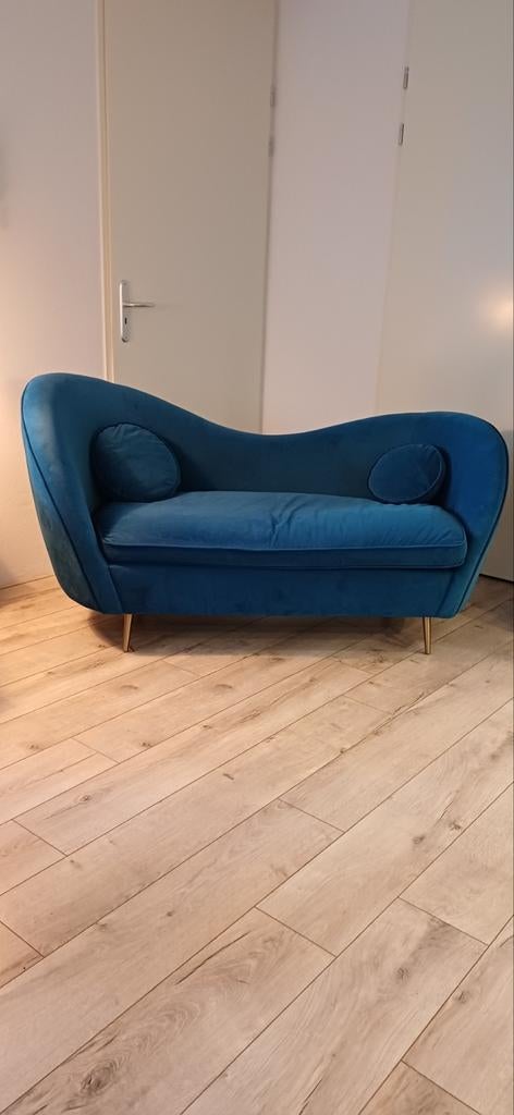 Blauw velours bankje van Made, Huis en Inrichting, Banken | Sofa's en Chaises Longues, Ophalen of Verzenden