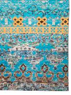 Handgeknoopt Oriental wol Boucherouite tapijt blue 243x338cm, Persian Perzisch vintage oosters oriental Boucherouite hype, Crème