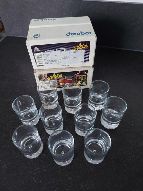 Set van 10 Durobor Disco borrelglaasjes, Verzamelen, Glas en Borrelglaasjes, Zo goed als nieuw, Borrel- of Shotglas, Ophalen of Verzenden