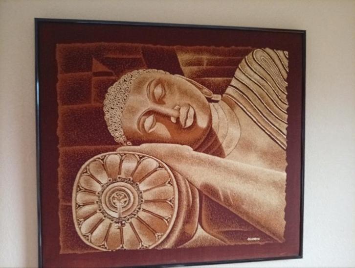 Batik Liggende Boeddha in Zwarte Lijst, Antiek en Kunst, Kunst | Niet-Westerse kunst, Ophalen