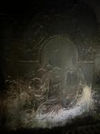 Gietijzeren inzet open haard met achterwand as opvang bak., Huis en Inrichting, Haarden, Ophalen, Gebruikt, Vrijstaande haard