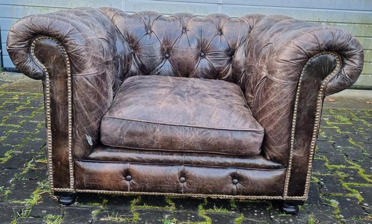Vintage Chesterfield Fauteuil XL - Prachtstuk!, Huis en Inrichting, Fauteuils, Gebruikt, Leer, 100 tot 125 cm, 75 tot 100 cm, Ophalen of Verzenden