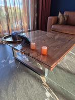 ***Mooie teakhouten salontafel van Goossens***, Ophalen, Gebruikt, Glas, 100 tot 150 cm