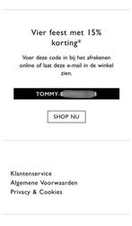 15% korting TOMMY HILFIGER, Eén persoon, Kortingsbon, Warenhuis- of Winkelbon
