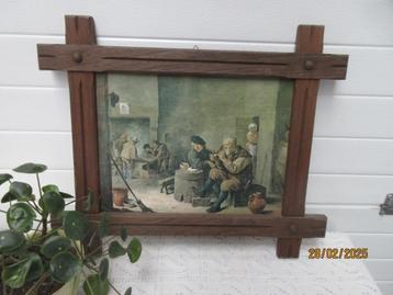 oude houten vintage lijst met prent beschikbaar voor biedingen