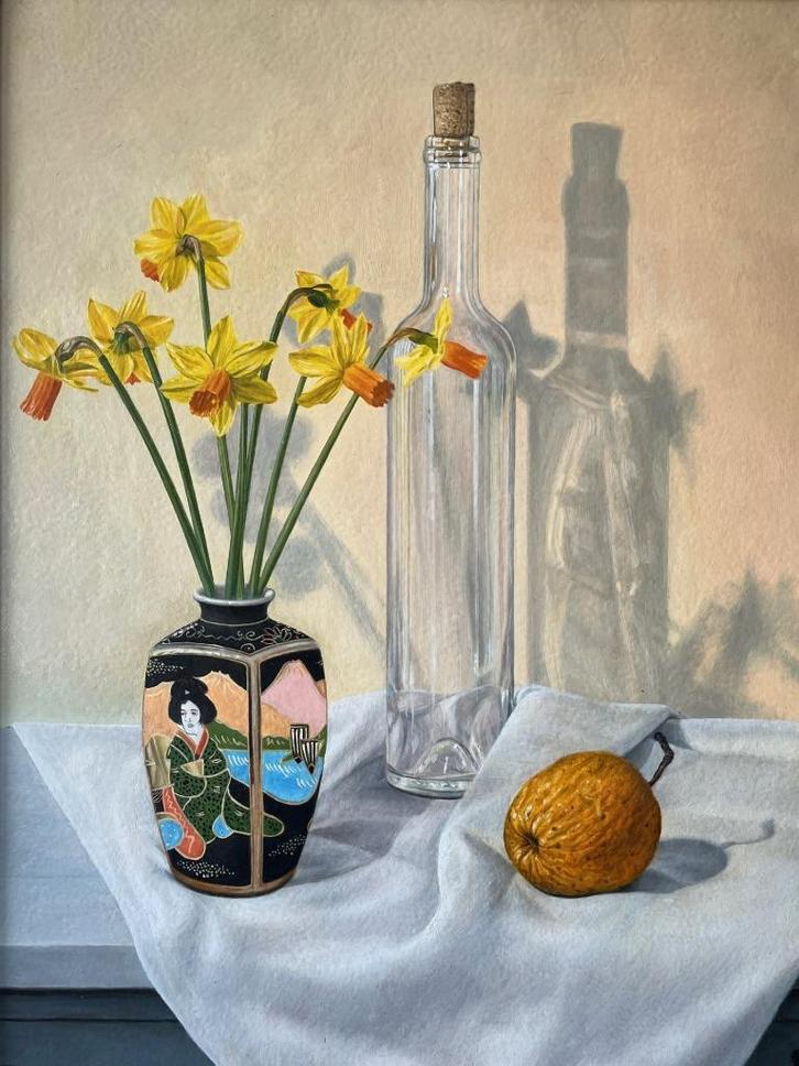 Hendrik Jan Bakker, stilleven narcissen met fles, Antiek en Kunst, Kunst | Schilderijen | Klassiek, Ophalen