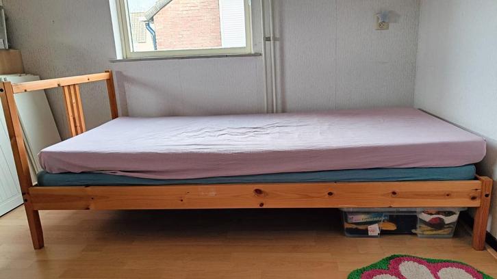 Ikea Fjellse 90x200, Huis en Inrichting, Slaapkamer | Bedden, Gebruikt, Eenpersoons, 90 cm, 200 cm, Hout, Bruin, Ophalen