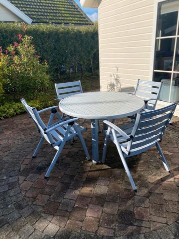 Aluminium tuinset tafel 120 cm + 6 stoelen + Madison kussens beschikbaar voor biedingen